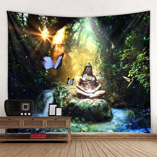 

Forest Buddha Statue Polyester Wall Hanging Tapestry Mandala Bohemia 5 Sizes Travel Sleeping Pad Polyester Fabric