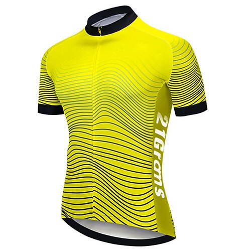 

21Grams Men's Cycling Jersey Short Sleeve Bike Jersey Top with 3 Rear Pockets Mountain Bike MTB Road Bike Cycling UV Resistant Breathable Quick Dry Back Pocket Black Yellow Stripes Polyester Spandex