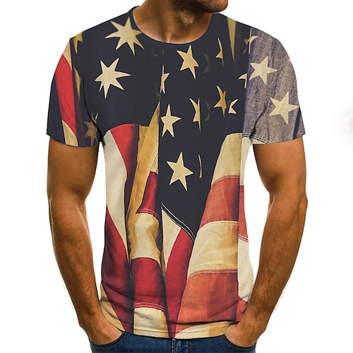 

Men's T shirt Tee Shirt Tee American Flag Independence Day National Flag Round Neck Lake blue Dark Pink Blue Black 3D Print Daily Short Sleeve Print Clothing Apparel Comfortable Big and Tall