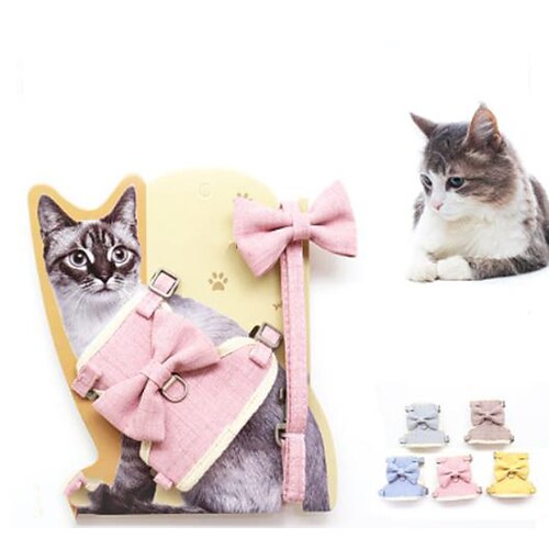 

Cat Harness Leash Adjustable Soft Safety Solid Colored Cotton Yellow Blue Pink Gray Coffee 2pcs