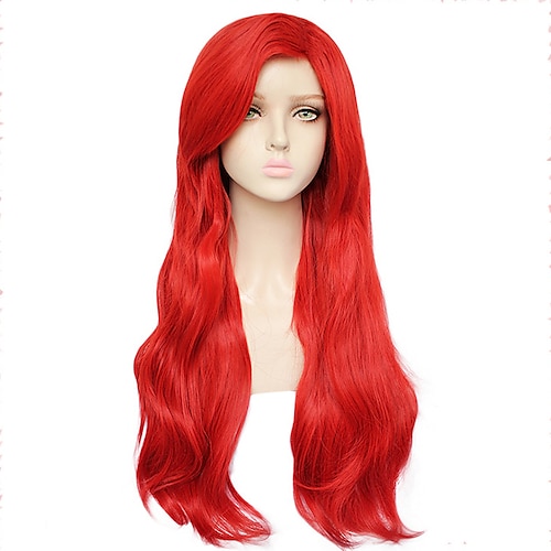 

Ariel Cosplay Wigs Women's Side bangs 26 inch Heat Resistant Fiber Wavy Red Adults' Anime Wig