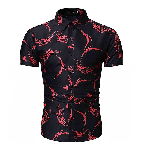 

Men's Shirt Graphic Shirt Floral Geometric Classic Collar Red Navy Blue Daily Work Short Sleeve Clothing Apparel Basic Designer Elegant