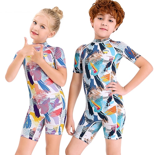 

Dive&Sail Boys Girls' Rash Guard Dive Skin Suit UV Sun Protection UPF50 Breathable Short Sleeve Swimsuit Back Zip Swimming Diving Surfing Snorkeling Optical Illusion Autumn / Fall Spring Summer