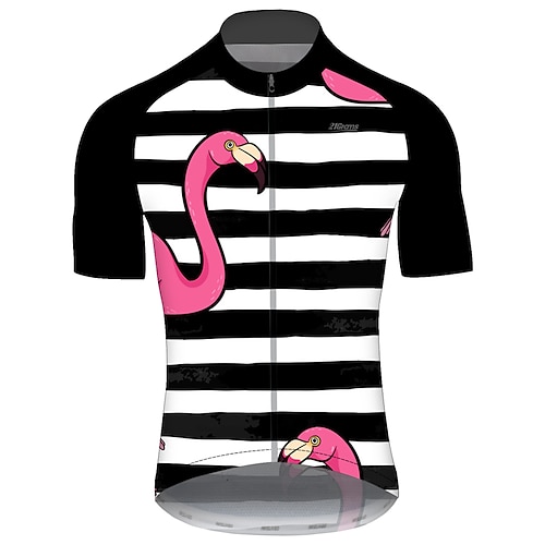 

21Grams Men's Cycling Jersey Short Sleeve Bike Jersey Top with 3 Rear Pockets Mountain Bike MTB Road Bike Cycling UV Resistant Breathable Quick Dry Reflective Strips Black White Animal Flamingo