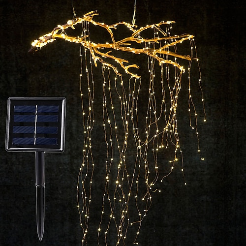 

Solar String Lights Outdoor 10 Strands 2M 200LEDs Waterproof Twinkle Starry Fairy Branch Copper Waterfall Light for Garden Fence Tree Flexible Yard Garland Patio Decor Lighting