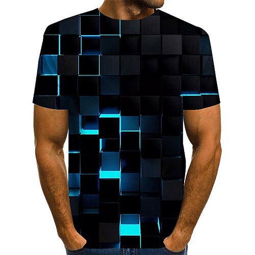 

Men's T shirt Tee Shirt Graphic Geometric 3D Round Neck Black Plus Size Daily Going out Short Sleeve Print Clothing Apparel Basic Streetwear