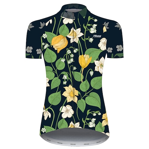 

21Grams Women's Cycling Jersey Short Sleeve Bike Jersey Top with 3 Rear Pockets Mountain Bike MTB Road Bike Cycling UV Resistant Breathable Quick Dry Reflective Strips Green Black Animal Floral