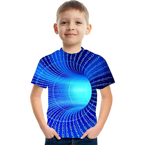 

Kids Boys' T shirt Tee Short Sleeve 3D Print Graphic Optical Illusion Color Block Crewneck Unisex Light Yellow Lake blue Navy Children Tops Summer Basic Streetwear Funny 3-12 Years / Sports