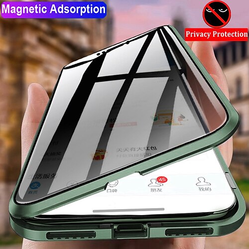 

Metal Magnetic Privacy Protective Case For iPhone 13 12 11 Pro Max Mini SE 2020 X XS XR 8 7 Plus Double Side Tempered Glass Anti Explosion Full Body Protective Cover