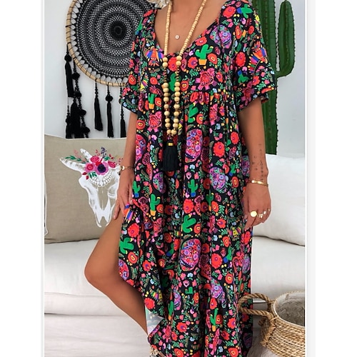 

Per donna Abito etnico Prendisole Abito lungo Abito lungo Nero Manica corta Fantasia geometrica Stampa Primavera Estate Stondata caldo Morbido 2023 S M L XL XXL 3XL 4XL 5XL