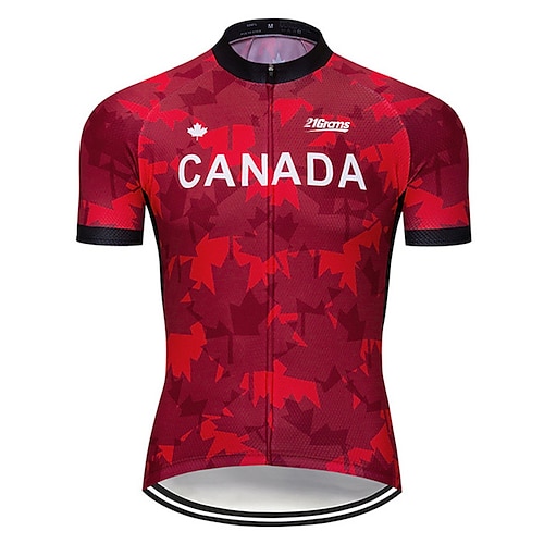 

21Grams Men's Cycling Jersey Short Sleeve Bike Jersey Top with 3 Rear Pockets Mountain Bike MTB Road Bike Cycling UV Resistant Breathable Quick Dry Back Pocket Wine Red Canada National Flag Polyester