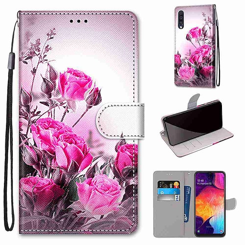 

Case For Samsung Galaxy S22 S21 S20 Plus Ultra A72 A52 A42 A32 Wallet Card Holder with Stand Full Body Cases Wild Rose PU Leather