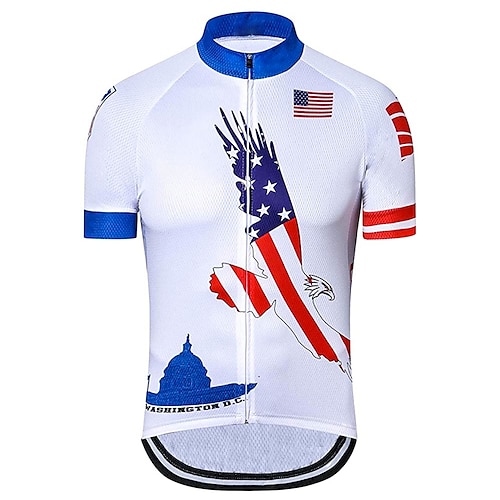 

21Grams Men's Cycling Jersey Short Sleeve Bike Jersey Top with 3 Rear Pockets Mountain Bike MTB Road Bike Cycling UV Resistant Breathable Quick Dry Back Pocket Blue White American / USA USA National
