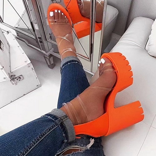 

Women's Sandals Daily Clear Shoes Platform Sandals Block Heel Sandals Summer Platform Chunky Heel Open Toe PU Zipper Black Orange