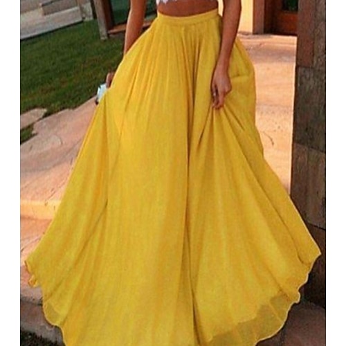 

Women's Skirt & Dress Swing Maxi Polyester Green Yellow Wine Black Skirts Summer Ruffle Layered Vintage Elegant Princess Cocktail Party Weddiing Guest S M L