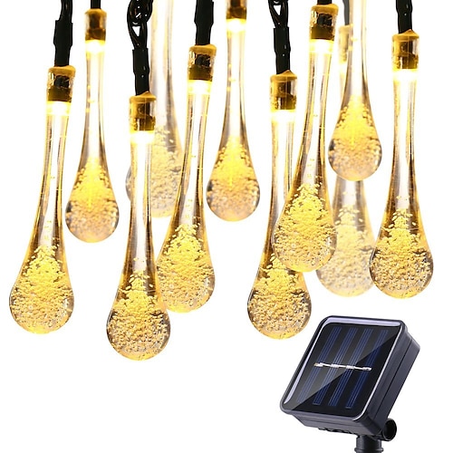 

solar udendørs string lys 12m 100led dråber regndråber fe lys 8 modes vandtæt til bryllup haven græsplæne dekoration sol lampe