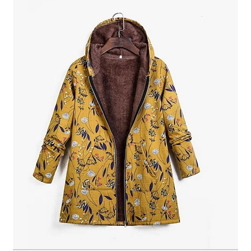 

Women's Parka Regular Coat Regular Fit Ethnic Style Jacket Floral Blue Yellow Green