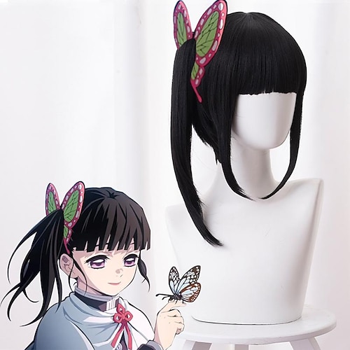 

Black Wigs For Women Cosplay Wig Tsuyuri Kanao Demon Slayer Neat Bang Wig Long Black Synthetic Hair 16 Inch Women's Anime