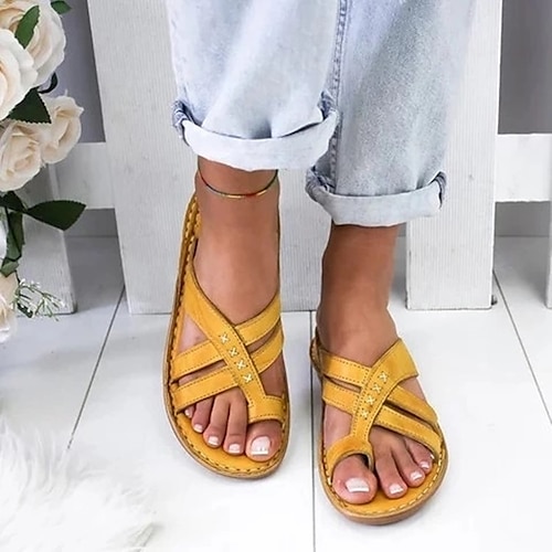 

Women's Sandals Wedge Sandals Orthopedic Sandals Gladiator Sandals Roman Sandals Outdoor Daily Walking Wedge Sandals Summer Flat Heel Open Toe Vintage Classic Casual Microfiber PU Loafer Solid Color