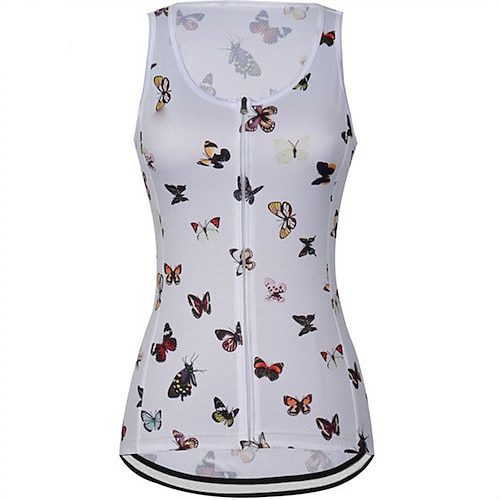 

21Grams Women's Cycling Jersey Cycling Vest Sleeveless Mountain Bike MTB Road Bike Cycling White Yellow Butterfly Bike Jersey UV Resistant Breathable Quick Dry Reflective Strips Back Pocket Polyester