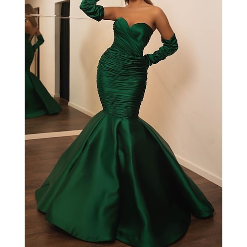 

Mermaid / Trumpet Evening Dresses Elegant Dress Engagement Floor Length Long Sleeve Sweetheart Neckline Satin with Ruched 2022 / Formal Evening