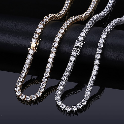 

AAA Cubic Zirconia Necklace Tennis Chain Statement Fashion Trendy Hip Hop Copper Silver Gold 45.8 cm Necklace Jewelry 1pc For Anniversary Street Festival