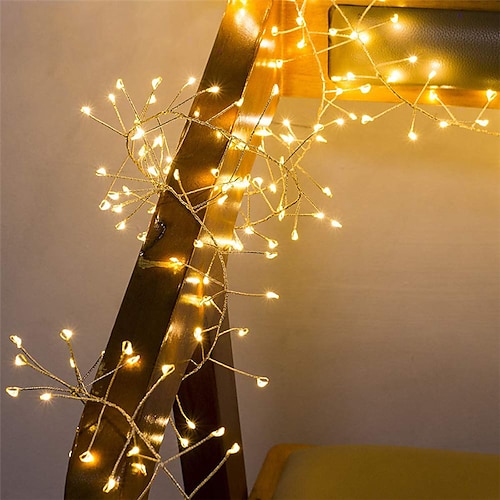 

2M 100Leds Copper Wire String Lights Firecracker Fairy Garland Light for Christmas Window Wedding Party Warm White Decor AA Battery Operated (come without battery)