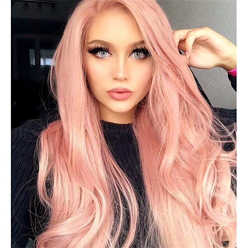 Synthetic Wig Body Wave Asymmetrical Wig Pink Long Pink+Red Bright Purple Synthetic Hair 26 inch Women's Middle Part Party Adorable Pink Purple