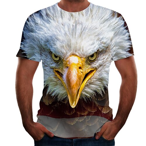 Men's T shirt Tee Shirt Graphic Animal Round Neck Blue Red White Daily Going out Short Sleeve Clothing Apparel Basic Elegant
