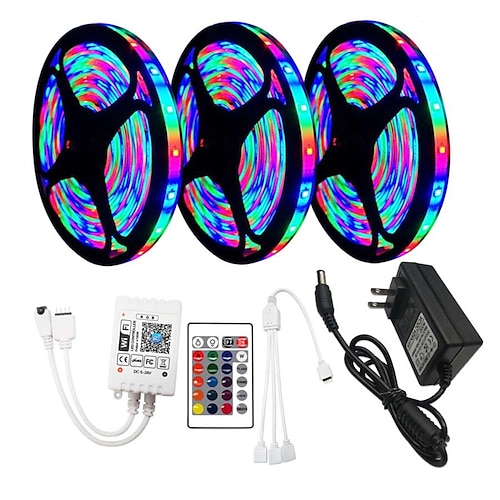 

3x5m smart wifi rgb led strip lys tiktok lys arbejde med alexa google jul nytårs skærbar fest dekorative 810 lysdioder smd2835 8mm 1 x 12v 3a adapter 1 sæt