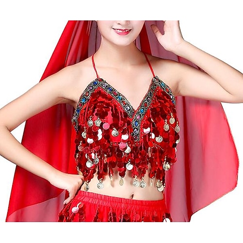 

Belly Dance Bra Tassel Paillette Women's Performance Sleeveless Sequined