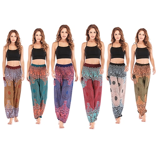 

Damen Hohe Taillenlinie Yoga-Hose Seitentaschen Haremshosen Pumphose Rasche Trocknung Leicht Böhmische Boho Dunkelgrün Burgund Grün Baumwolle Zumba Fitness Pilates Sommer Sport Sportkleidung Dehnbar