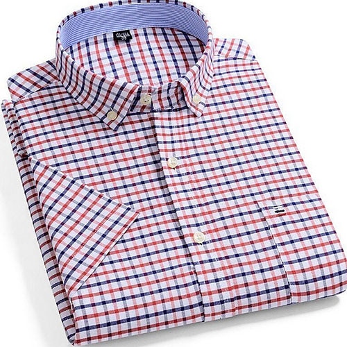 

Men's Dress Shirt Plaid Check Shirt Collar Button Down Collar Red Short Sleeve Daily Print Tops Basic Business Simple Lightweight