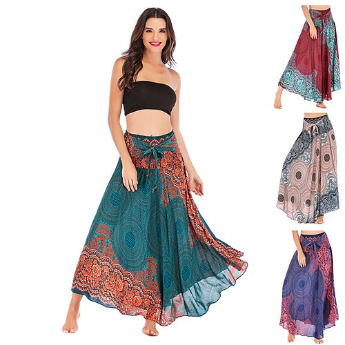 

Women's Yoga Skirt Maxi Skirt Gypsy Dress Asymetric Hem Yoga Style High Waist Quick Dry Fitness Pilates Dress Bohemian Hippie Boho Green Khaki Burgundy Sports Activewear