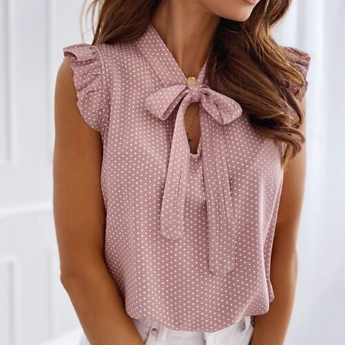 

Women's Shirt Blouse Pink Blue Gray Polka Dot Sleeveless Casual Daily Basic Casual V Neck Regular S