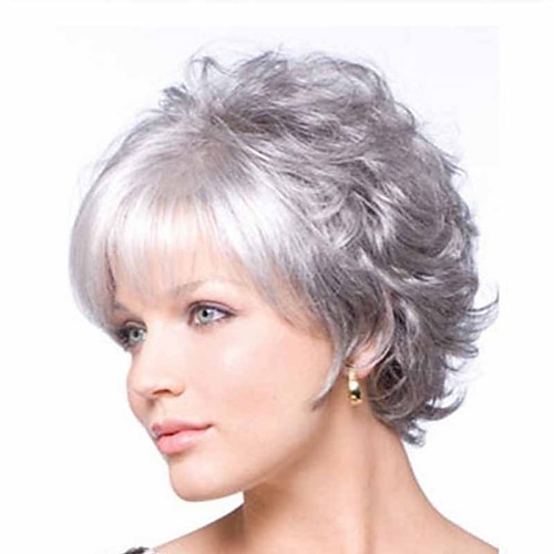

Synthetic Wig Curly Matte Short Bob Wig Short Grey Synthetic Hair 6 inch Women's Easy dressing curling Fluffy Gray