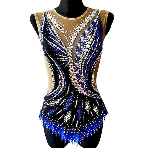 

Women's Girls' Rhythmic Gymnastics Leotards Artistic Gymnastics Leotards Jeweled Black Royal Blue Spandex Dance Rhythmic Gymnastics Artistic Gymnastics Leotard Sleeveless Sport Activewear Handmade