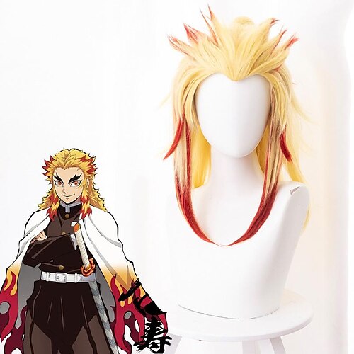 

Demon Slayer: Kimetsu no Yaiba Rengoku Kyoujurou Cosplay Wigs Men's Layered Haircut 16 inch Heat Resistant Fiber Curly Yellow Teen Adults' Anime Wig