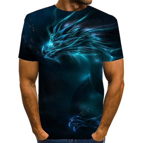 Purple Dragon Mens Graphic Shirt Casual 3D For Festival | Summer Cotton Tee Optical Illusion Round Neck Print Plus Size Daily Short Sleeve
