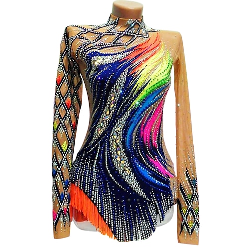 

Rhythmic Gymnastics Leotards Artistic Gymnastics Leotards Women's Girls' Leotard Spandex High Elasticity Handmade Long Sleeve Competition Dance Rhythmic Gymnastics Artistic Gymnastics Dark Blue