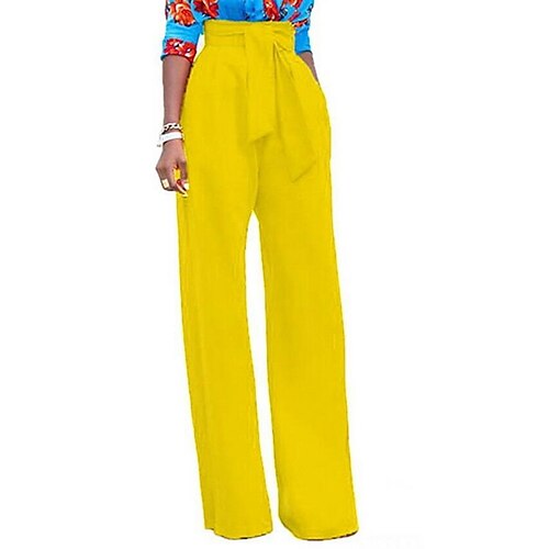 

Women's Chinos Slacks Pants Trousers Blue Yellow Wine Mid Waist Basic Solid Colored S M L XL / Loose Fit