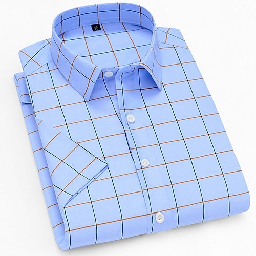 Herre Dresskjorter Skjorte med knapper Sjekk skjorte Skjorte med krage Blå Kortermet Pledd / Tern Bryllup Daglig Klær Trykt mønster