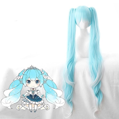 

Vocaloid Snow Miku Cosplay Wigs Women's With 2 Ponytails With Bangs 28 inch Heat Resistant Fiber Curly Blue Teen Adults' Anime Wig