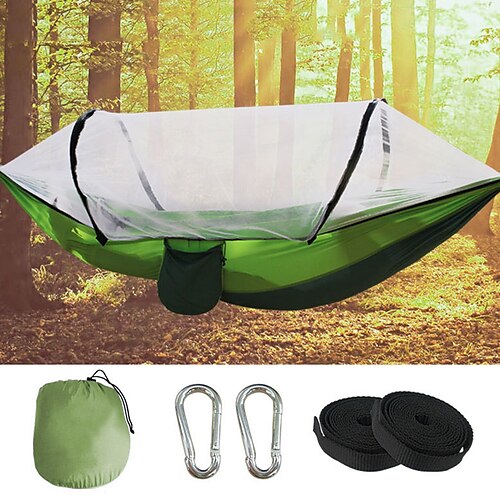 

Camping Hammock with Pop Up Mosquito Net Outdoor Portable Anti-Mosquito Ultra Light (UL) Wearable Foldable Parachute Nylon with Carabiners and Tree Straps for 2 person Camping / Hiking Hunting Fishing