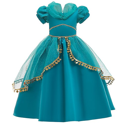 

Princess Princess Jasmine Dress Flower Girl Dress Girls' Movie Cosplay A-Line Slip Vacation Dress Green Dress Halloween Children's Day Masquerade Tulle Sequin Cotton