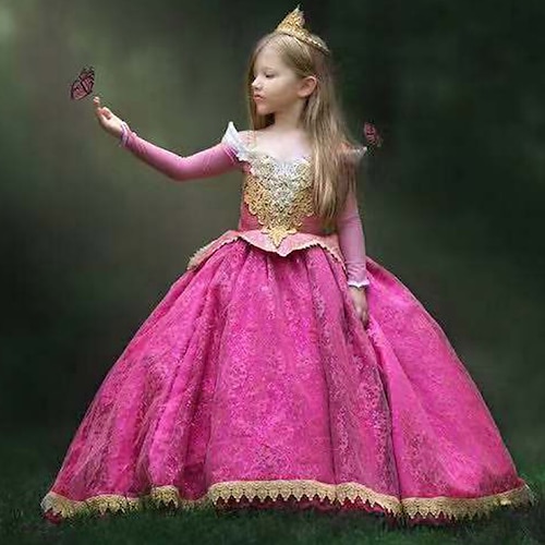 

Princess Aurora Dress Cosplay Costume Girls' Movie Cosplay A-Line Slip Vacation Dress Halloween Fuchsia Dress Halloween Carnival Masquerade Polyester Lace