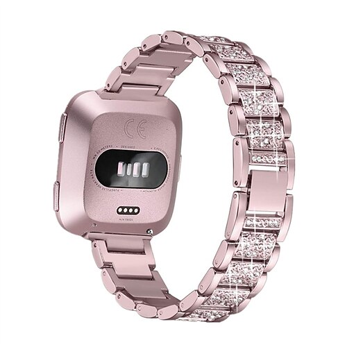 

1 pcs Smart Watch Band for Fitbit Versa 2 / Versa / Versa Lite Stainless Steel Smartwatch Strap Bling Diamond Jewelry Bracelet Replacement Wristband