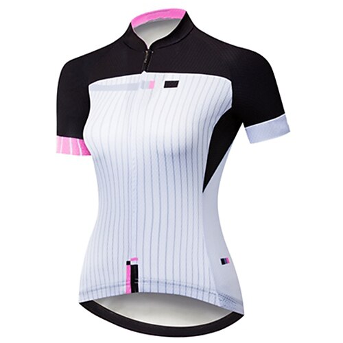 

21Grams Women's Cycling Jersey Short Sleeve Bike Jersey Top with 3 Rear Pockets Mountain Bike MTB Road Bike Cycling UV Resistant Breathable Quick Dry Reflective Strips Black White Stripes Sports