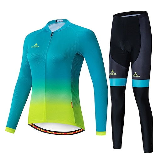 

Miloto Per donna Maglia con pantaloni da ciclismo Manica lunga Ciclismo da montagna Cicismo su strada Nero / verde Arcobaleno Gradiente Bicicletta Completo tuta Tenere al caldo Pad 3D Resistente ai