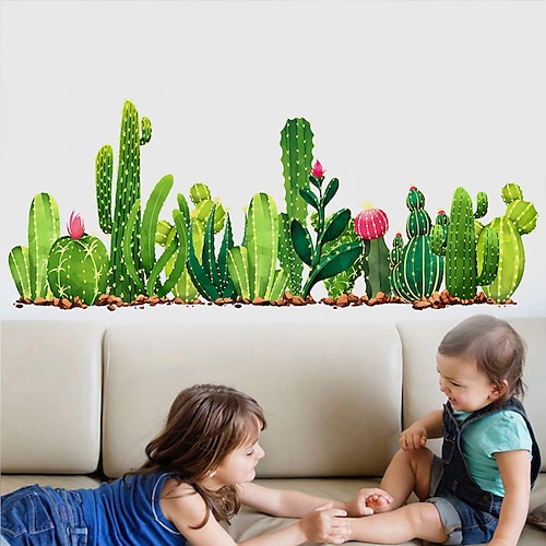 

Green Cactus Plants Wall Stickers for Bedroom Living Room Dining Room Kitchen Kids Room DIY Vinyl Wall Decals Door Murals 90X30cm